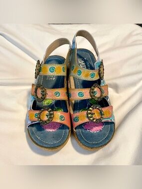 L'Artiste Spring Step Wedge Sandals - Fillippa Skym - Wmns Sz US 8 1/2 - 3” Heel